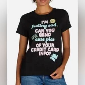 NWOT Black Graphic T-Shirt with Colorful Text Women's